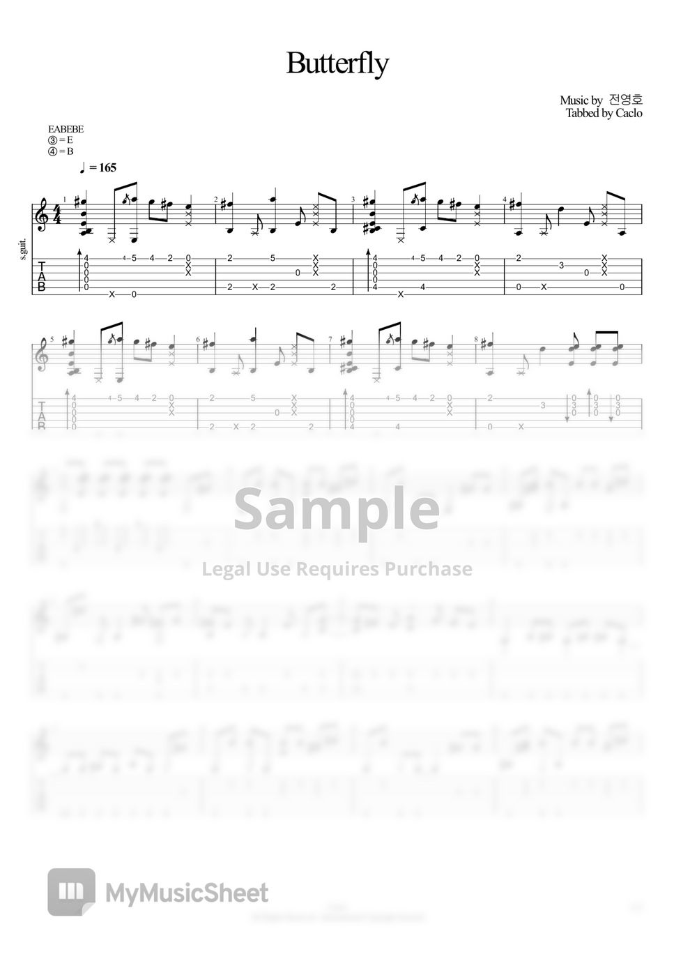 전영호 - Butterfly (Butterfly Fingerstyle Guitar) 악보 By Caclo