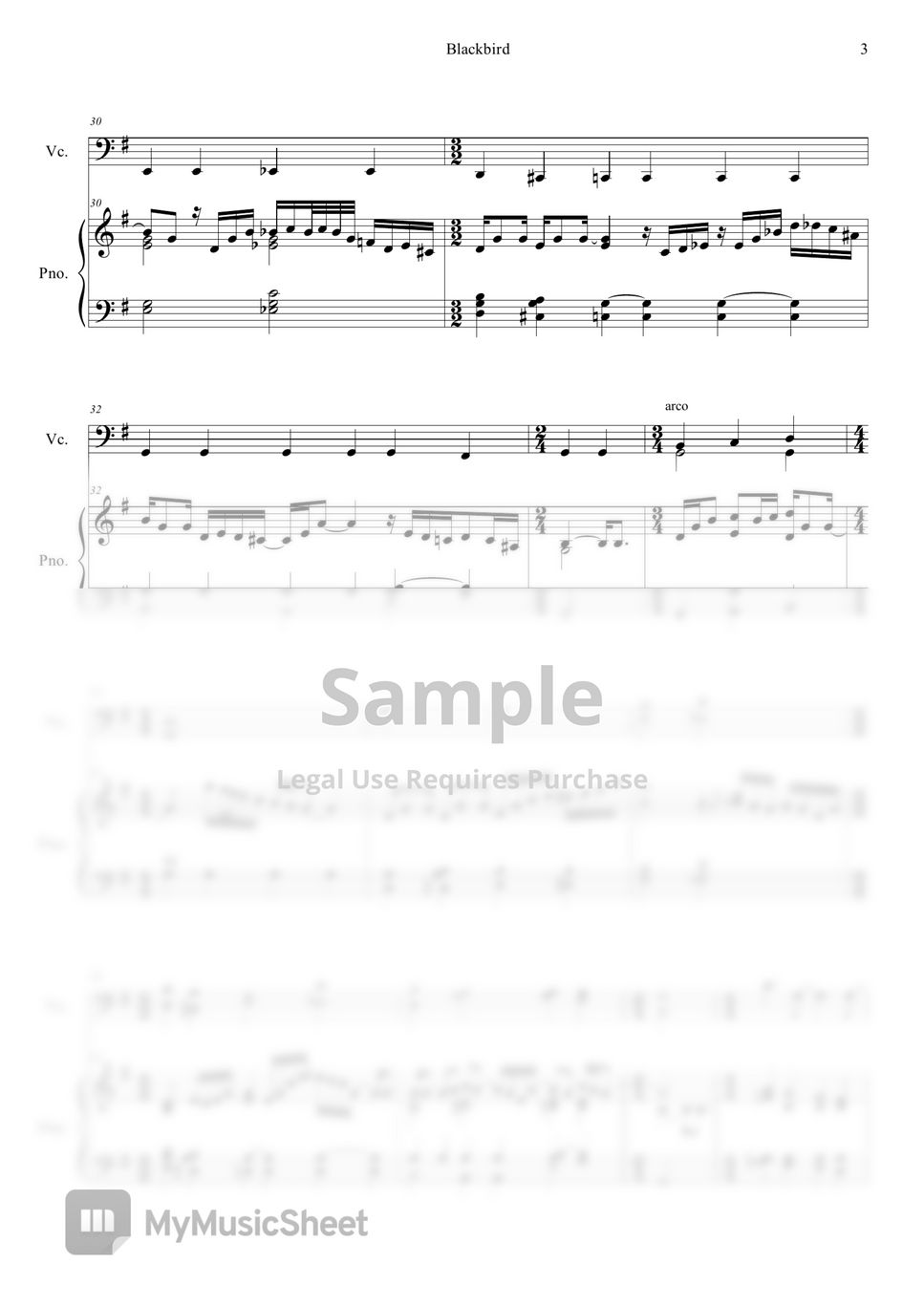 The Beatles - [Cello & Piano] Blackbird 楽譜 by Nara Shin