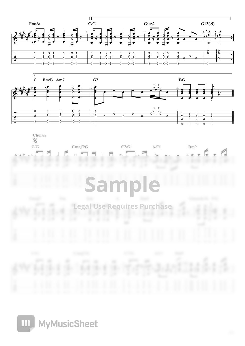 RubberBand 小涼伴 (PDF, Guitar Pro) Tab + 1staff by Wong