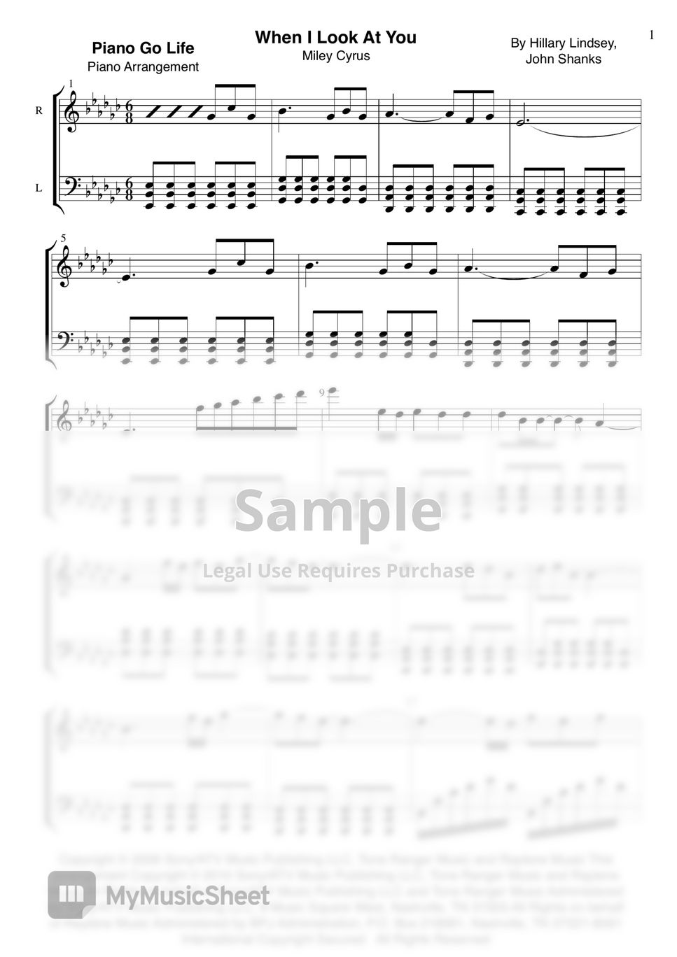 Miley cyrus when i look at you sheets by piano go life