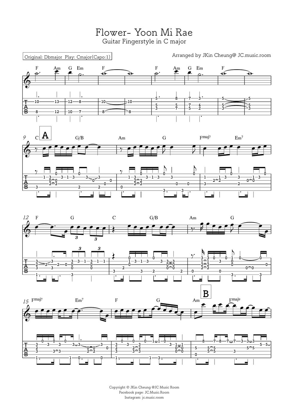 윤미래 Flower (Crashing Landing on You OST) [Guitar fingerstyle] Tab