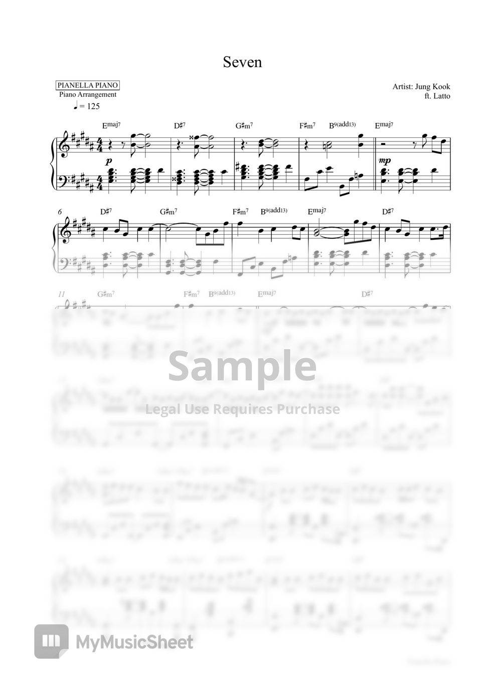 Jung Kook ft. Latto - Seven (PIANO SHEET - Special Price $2) by Pianella Piano