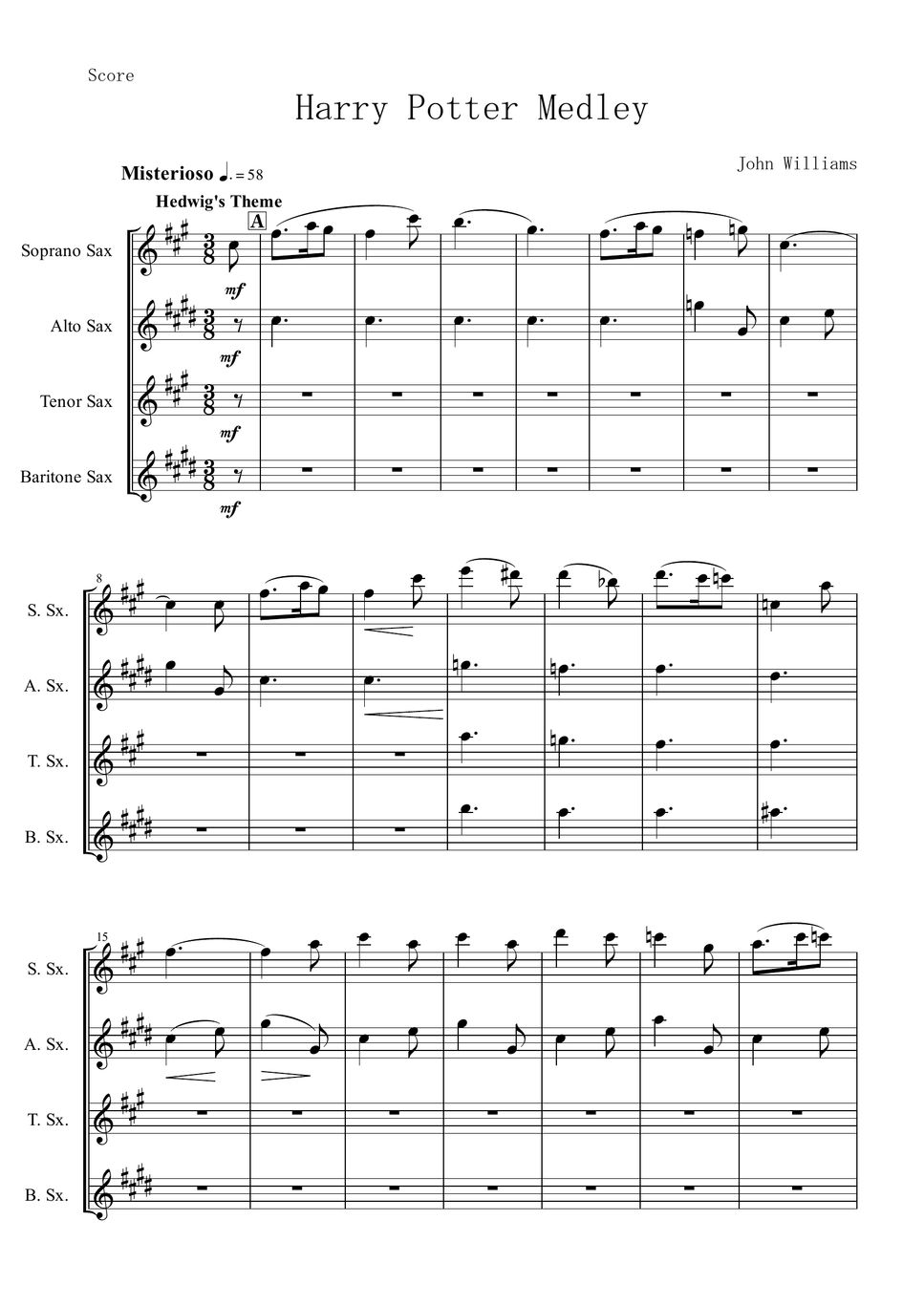 Harry Potter Medley (Sax Quartet) 樂譜