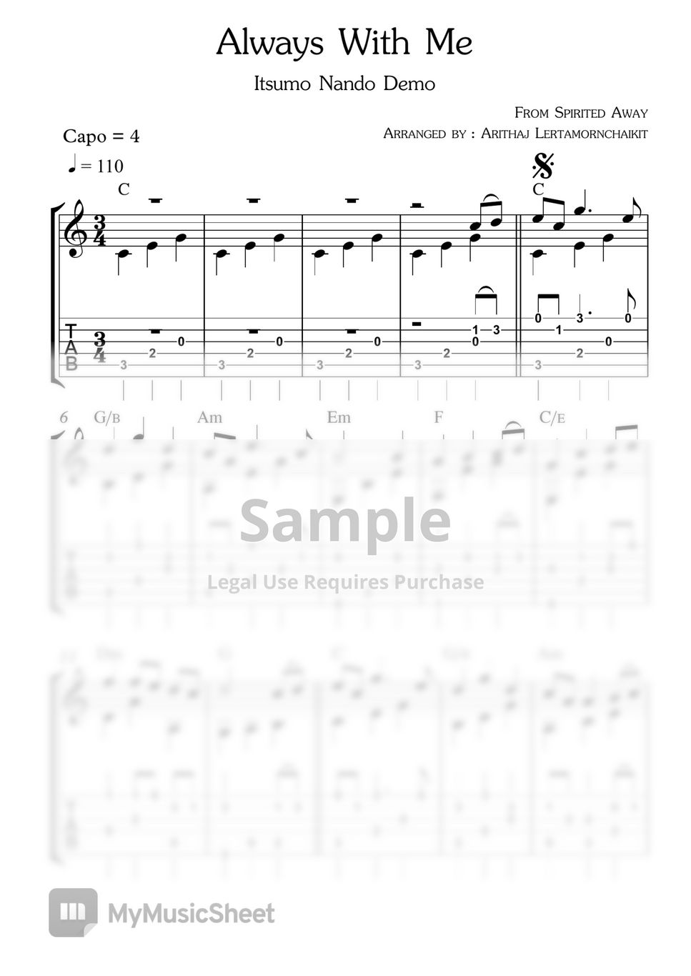 Ost.Spirited Away - Always With Me (Itsumo Nando Demo) Sheets by Arithaj Lk