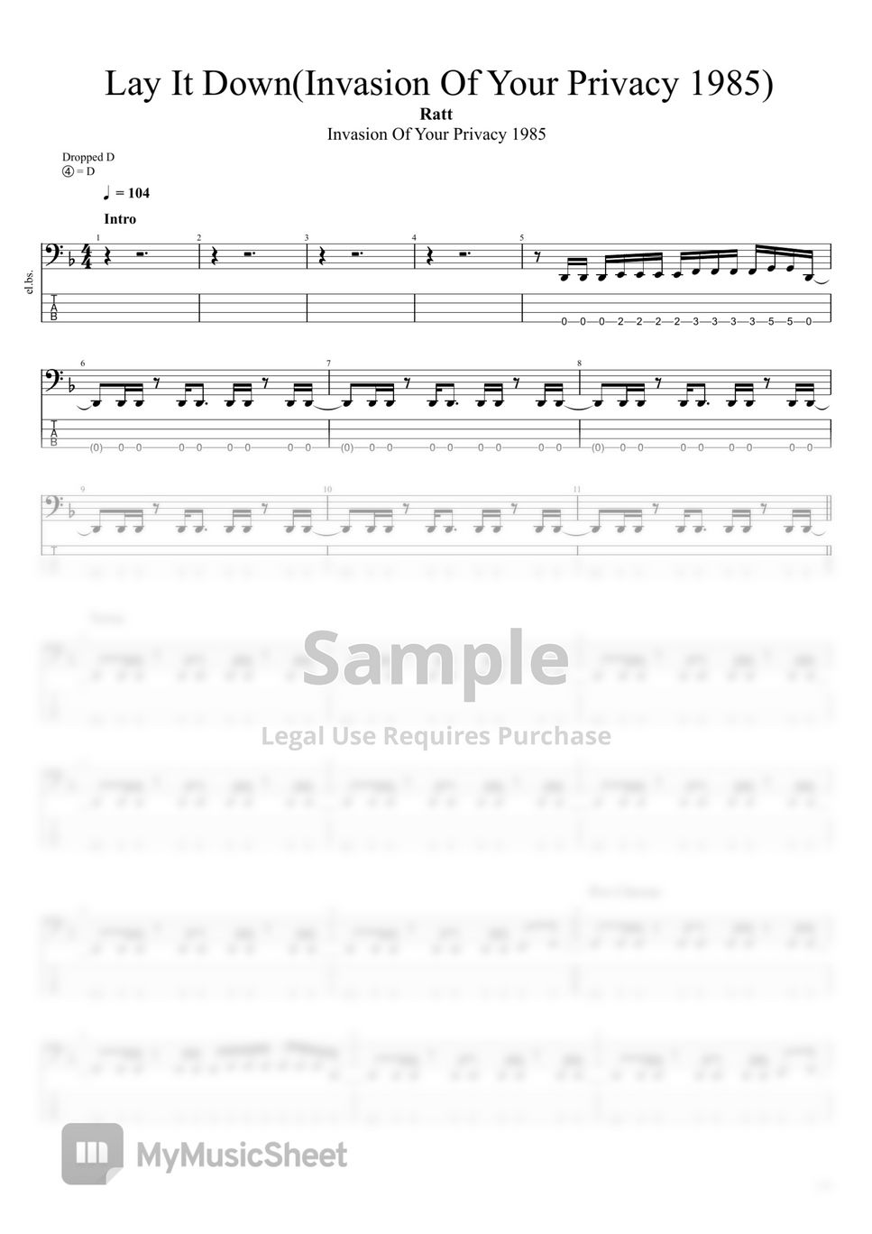 RATT Lay it down Sheets by pdb