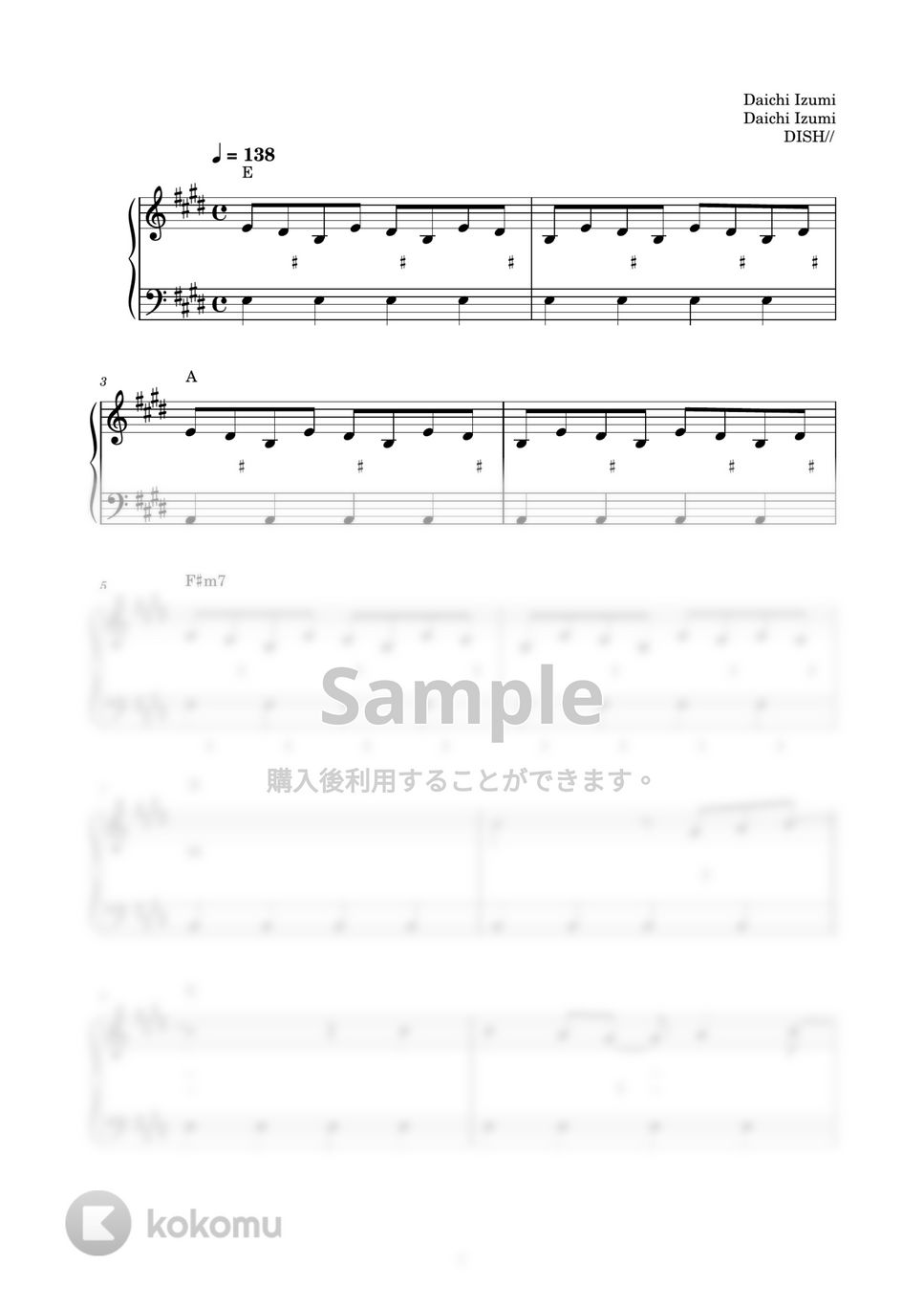 DISH// - しわくちゃな雲を抱いて (ピアノ楽譜 / かんたん両手 / 歌詞付き / ドレミ付き / 初心者向き) by piano.tokyo