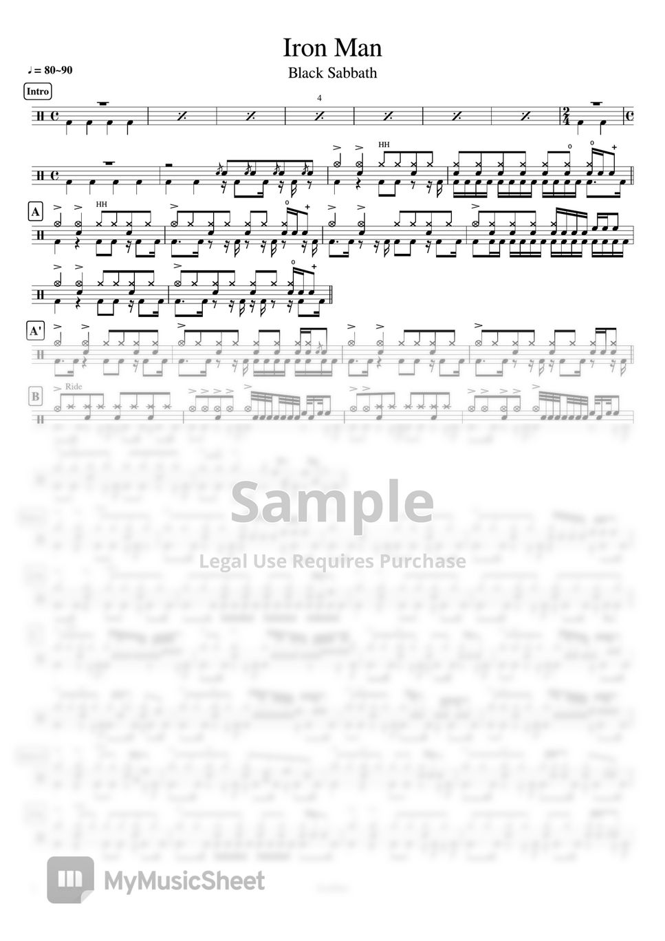 Black Sabbath - Iron Man by Cookai's J-pop Drum sheet music!!!