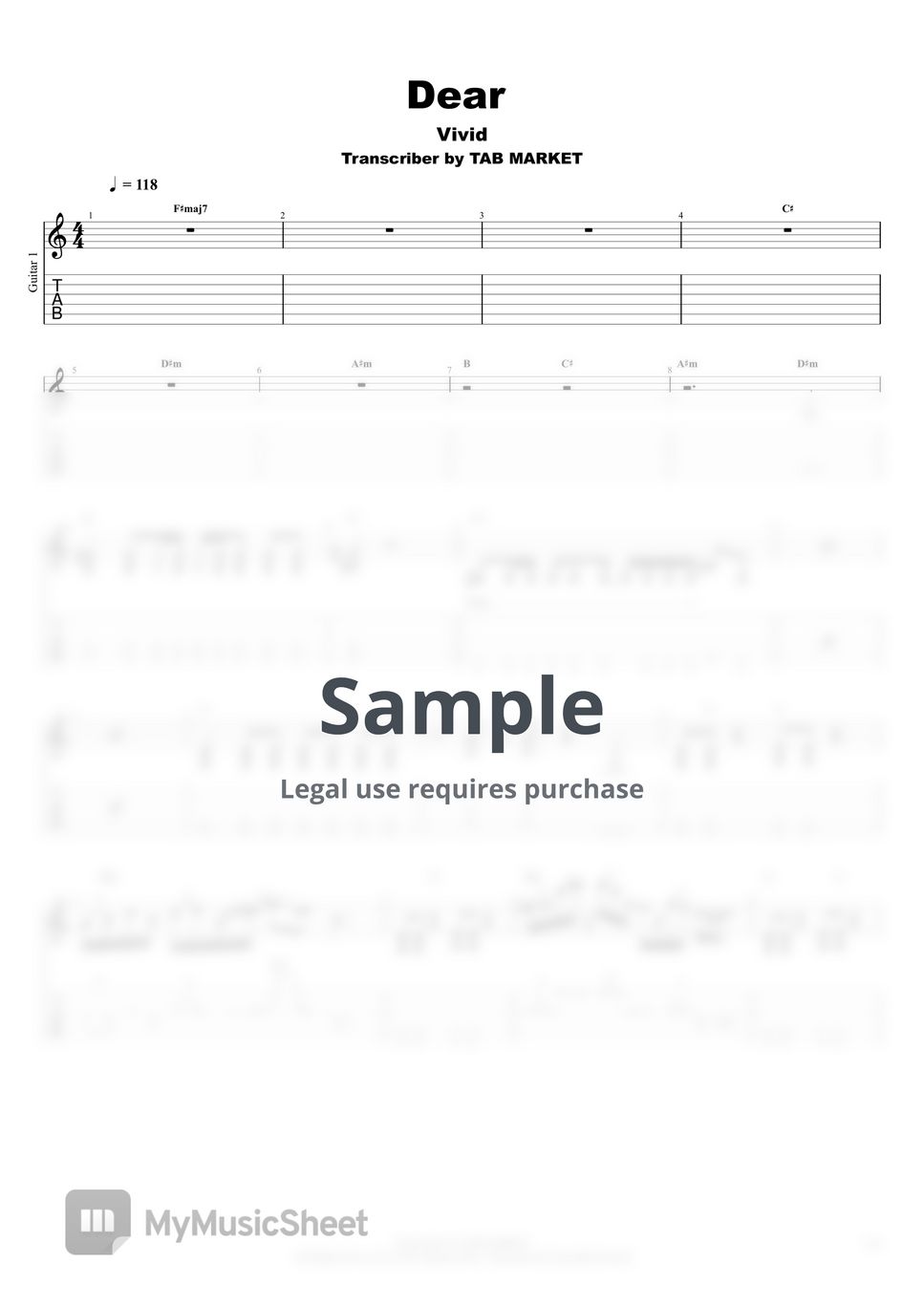 Vivid - Dear (Lead guitar with solo) by Tab Market