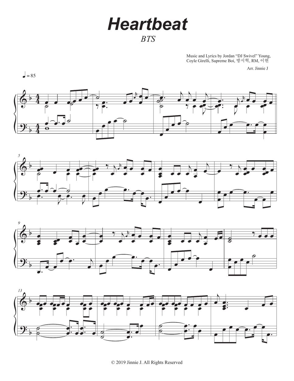 Bts Heartbeat For Solo Piano Sheet 6492