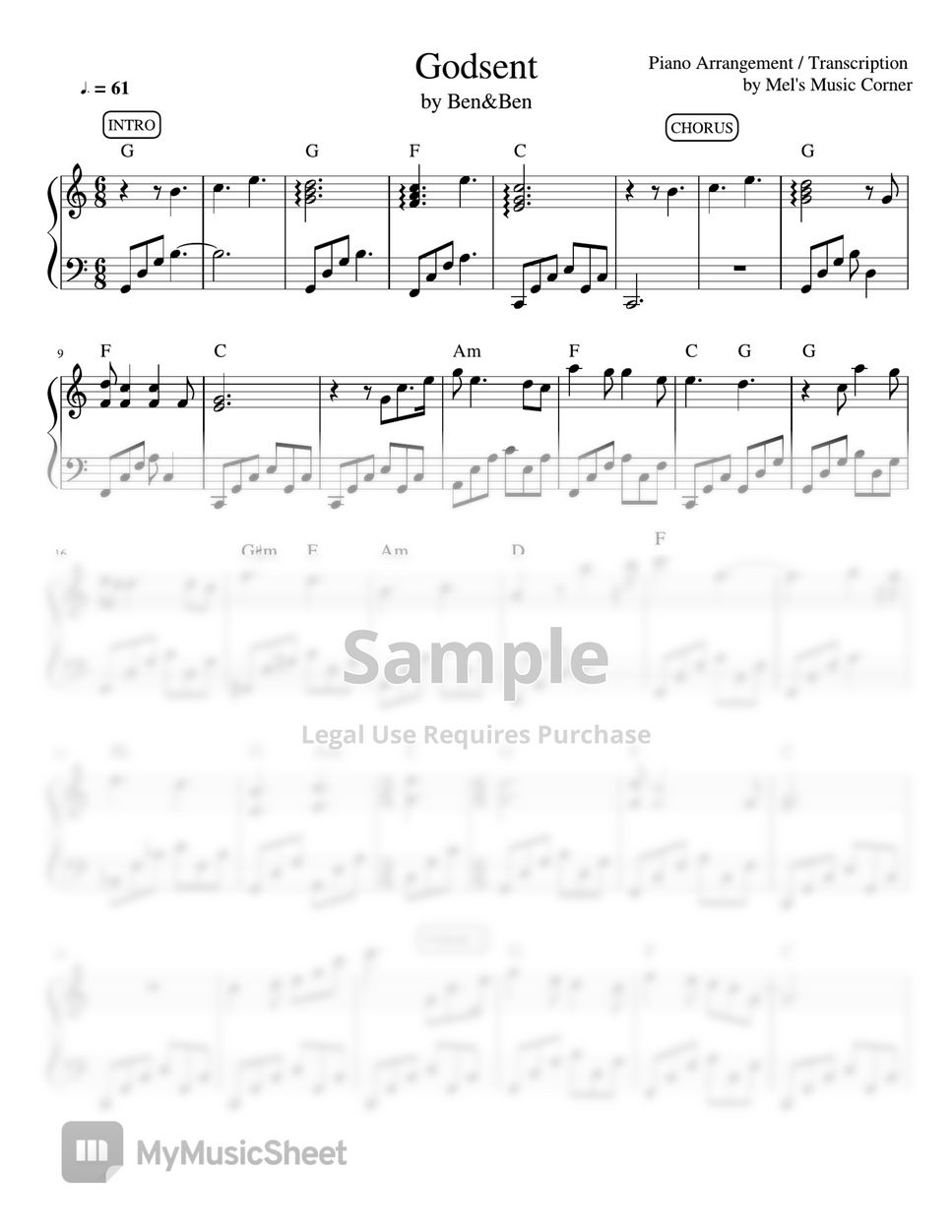 Ben&Ben - Godsent (piano sheet music) by Mel's Music Corner