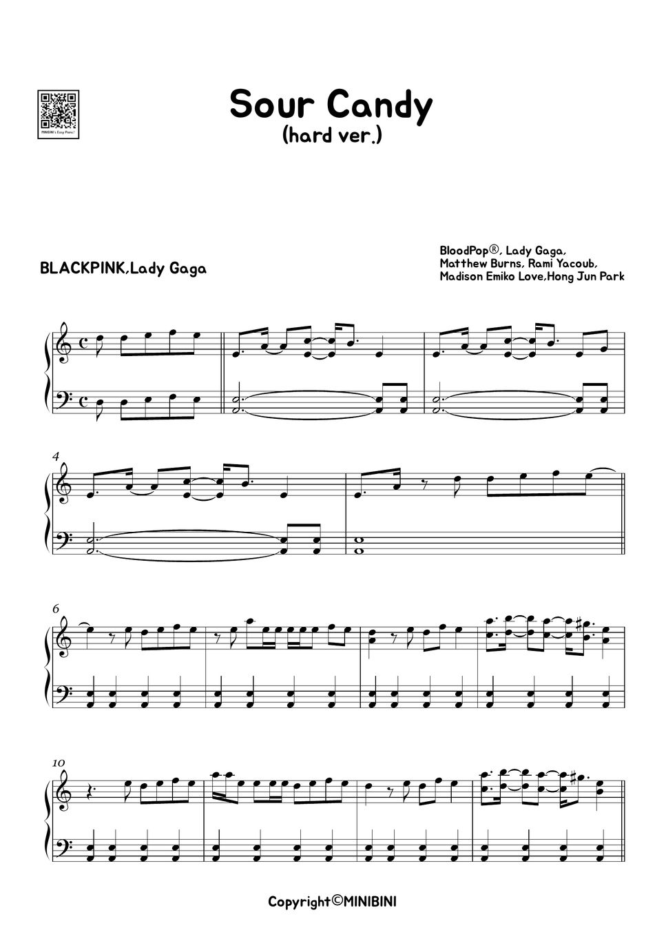 Lady Gaga X BLACKPINK SOUR CANDY (Hard Version) Sheet by MINIBINI