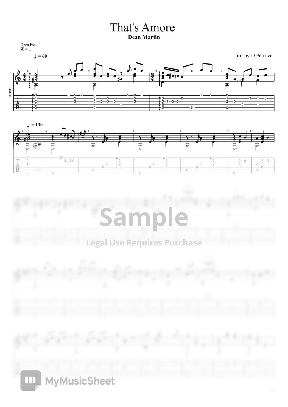 Dean Martin - That's Amore (Fingerstyle Guitar Arrangement, No Capo, Open Esus11 tuning) by D.Petrova (Edora)