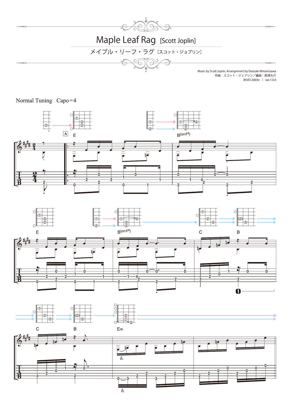 Scott Joplin Maple Leaf Rag (Solo Guitar) Tab + 1staff by Daisuke