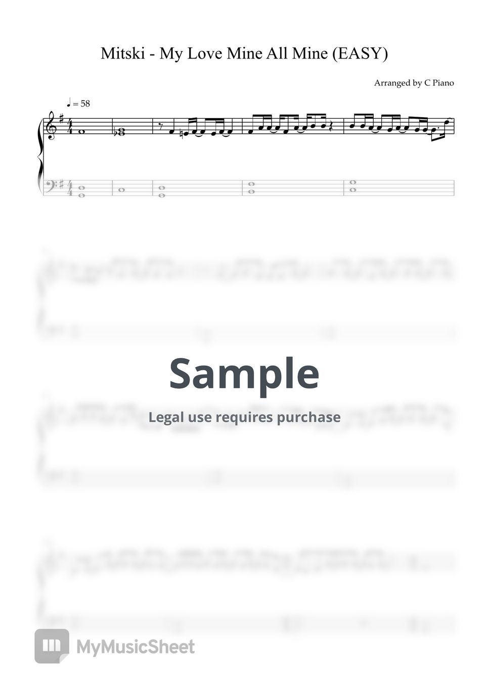 Mitski - My Love Mine All Mine (Easy Version) Sheets by C Piano