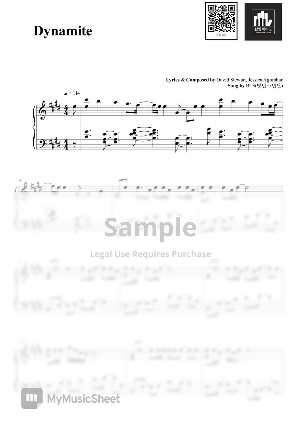 BTS (방탄소년단) Dynamite Sheet Music by HANPPYEOMPIANO