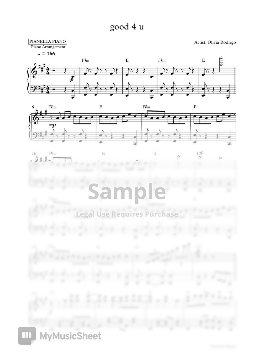Olivia Rodrigo - good 4 u (Piano Sheet) by Pianella Piano