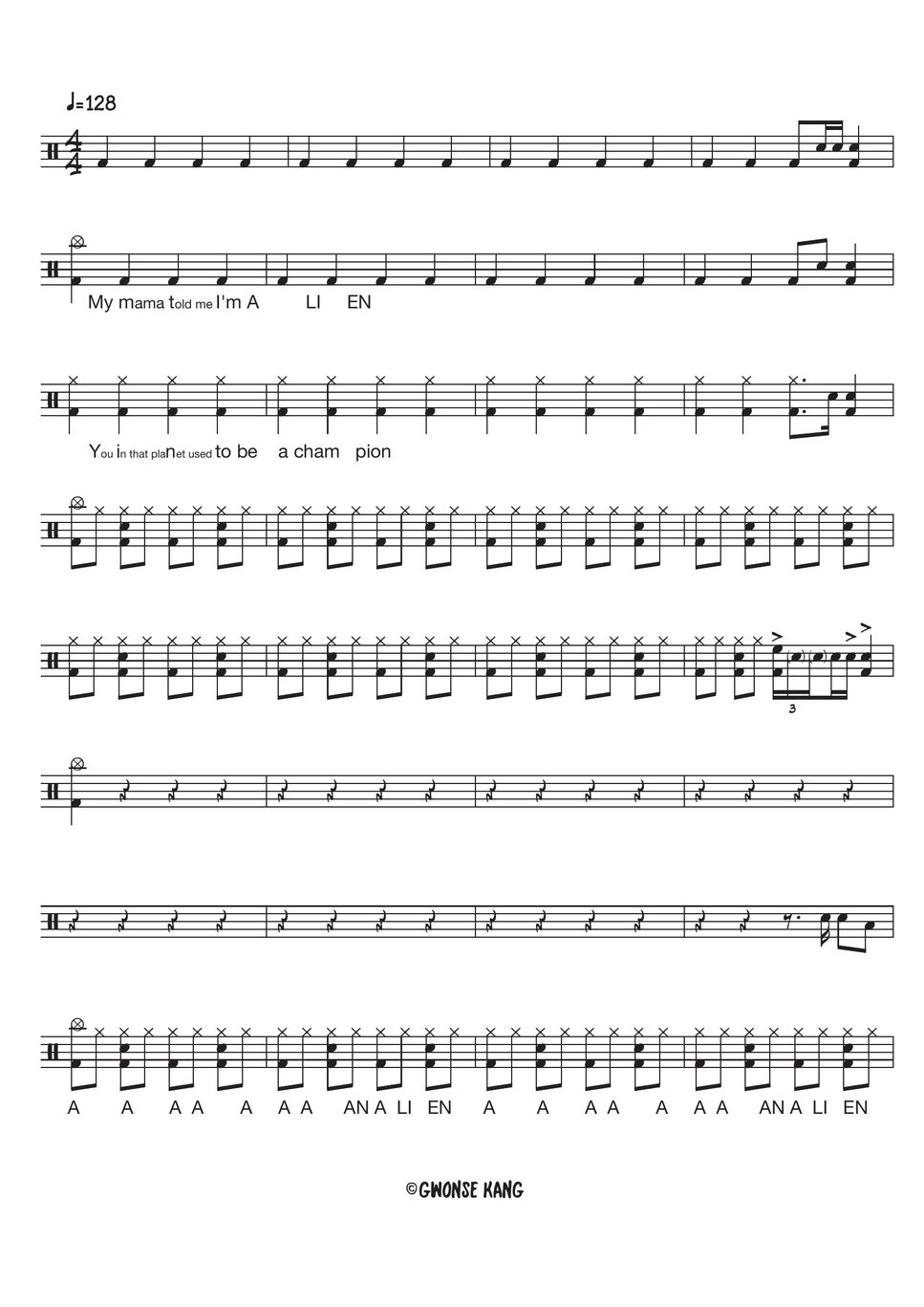 이수현 - ALIEN Sheets by Gwon's DrumLesson