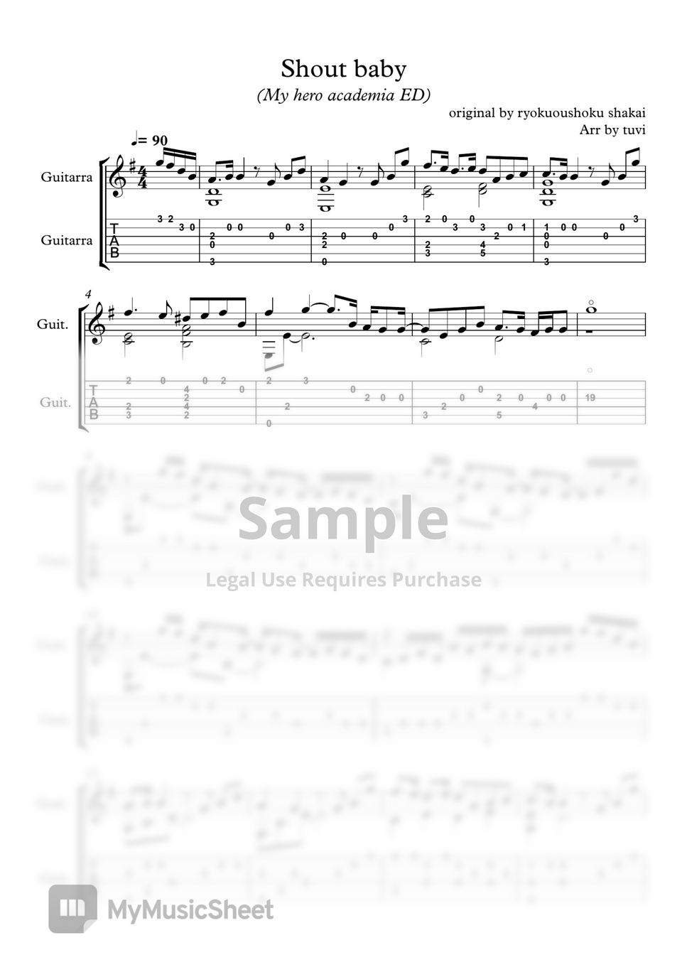 ryokuoushoku-shakai-shout-baby-classical-guitar-guitar-cover-tab