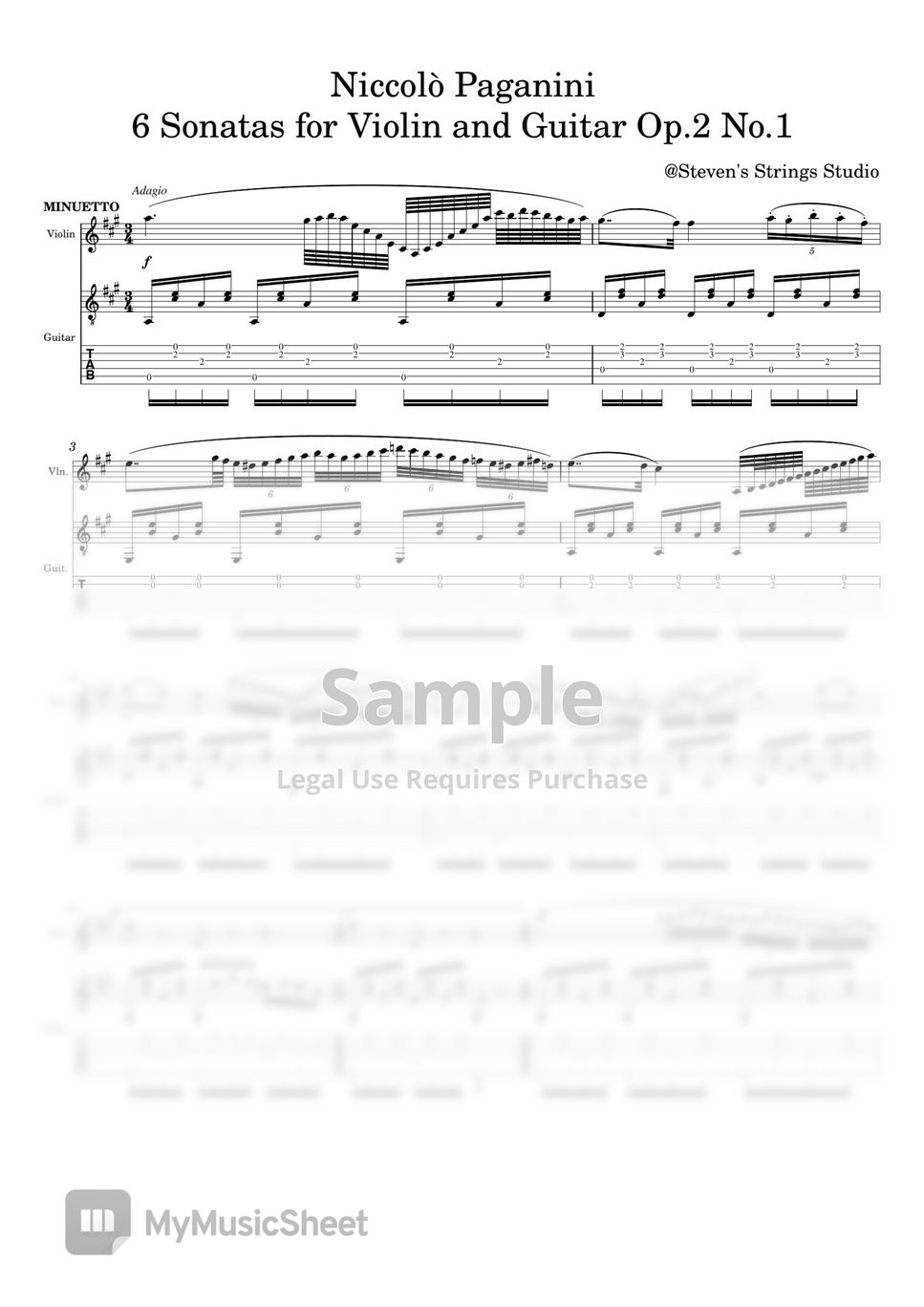 Niccolò Paganini - Paganini 6 Sonatas for Violin and Guitar Op.2 No.1 (Violin Guitar Duet) by Steven's Strings Studio