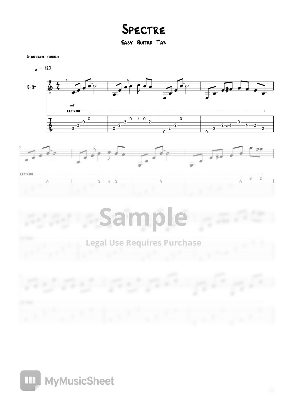 Easy Guitar Tab - Spectre by Easy Guitar Tab