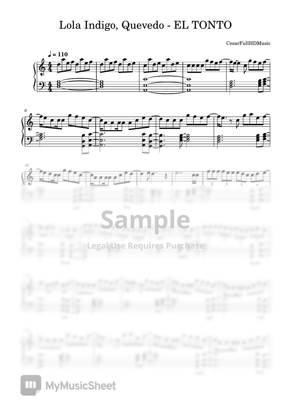 Lola Indigo, Quevedo EL TONTO Notenblatt