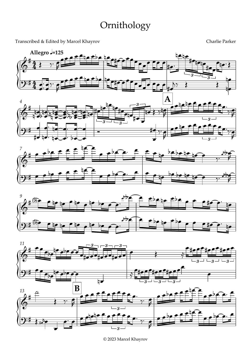 Charlie Parker - Ornithology Sheets by Marcel Khayrov