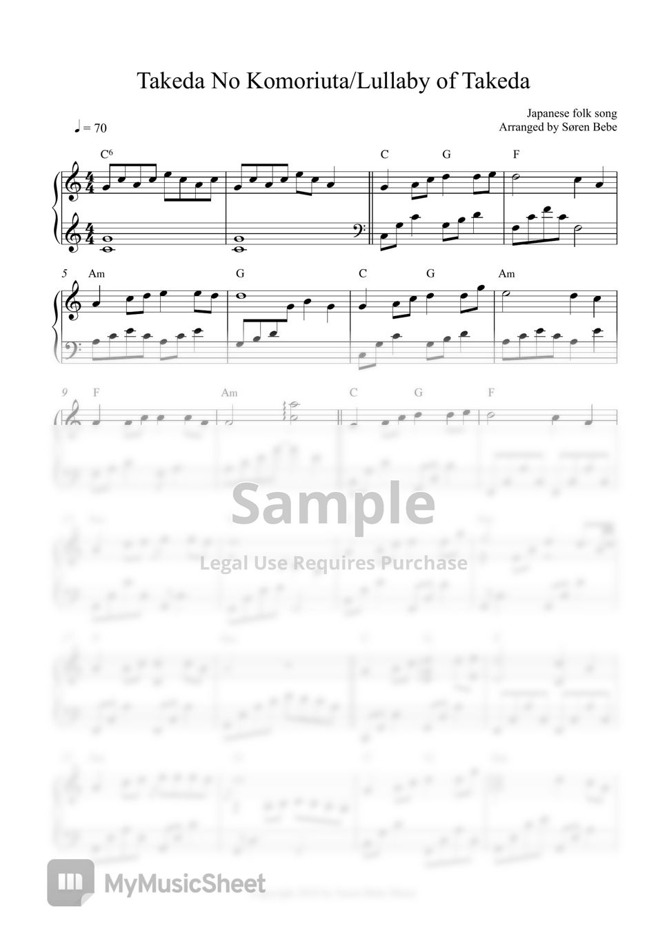 Takeda Lullaby (竹田の子守唄, Takeda no komoriuta) - Easy Piano Version