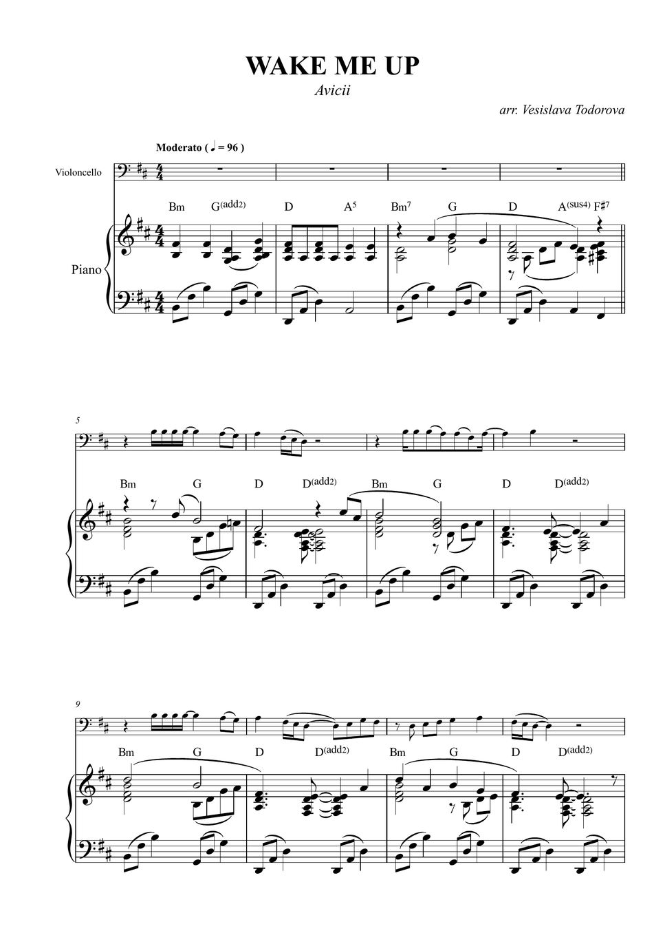 Avicii wake me up cello piano sheet by vesislava todorova