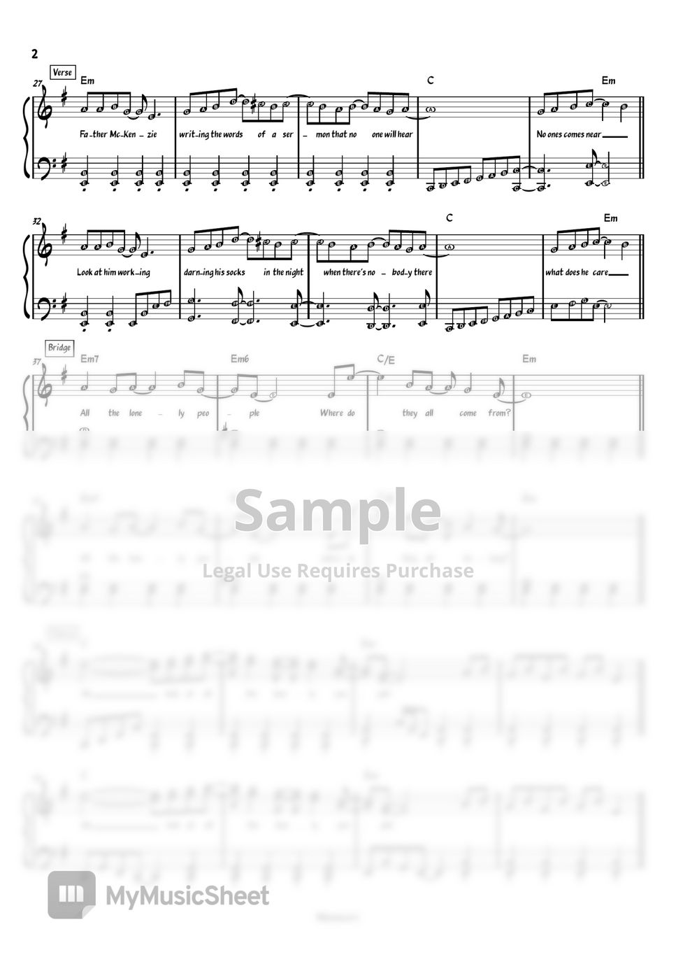 The Beatles - Eleanor Rigby (Piano) 楽譜 by Meowscore