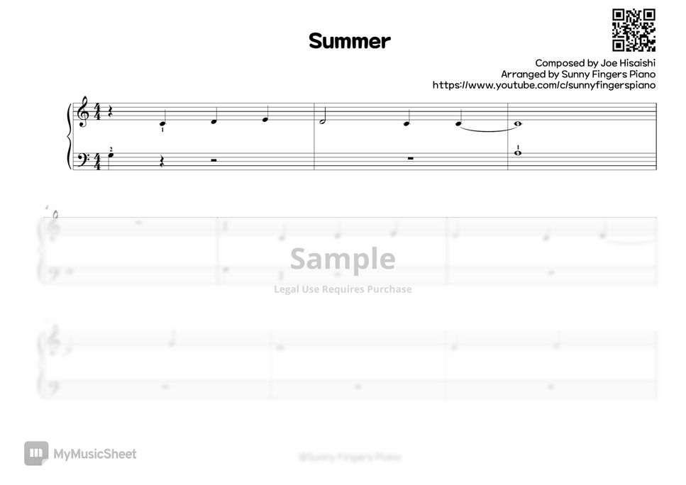 Joe Hiaishi - Summer (very easy level1~4 collection) by Sunny Fingers Piano