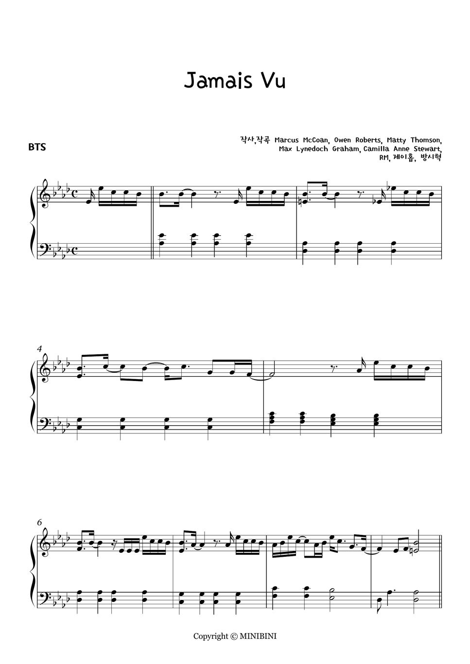 BTS (방탄소년단) Jamais Vu [Hard Version] Sheet