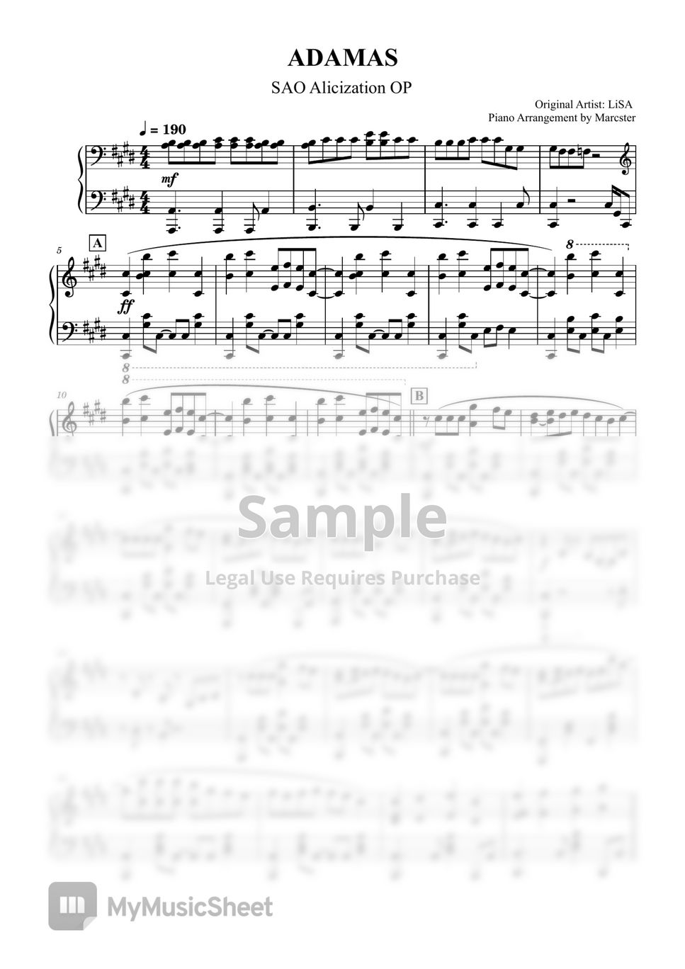 LiSA - ADAMAS (Piano Arrangement by Marcster) Sheets by Marcster