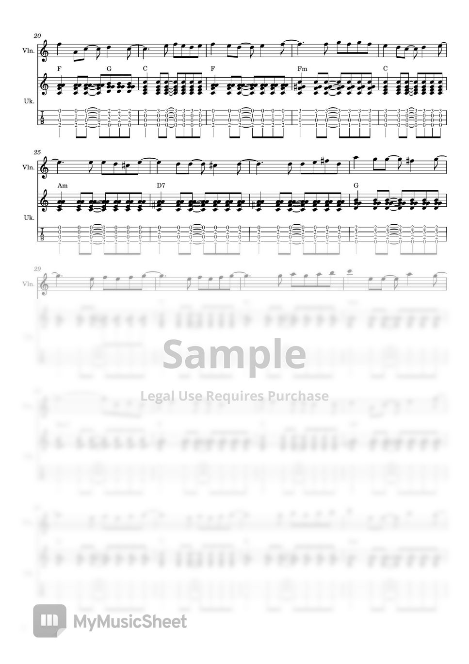つじあやの 風になる (Violin Ukulele Duet) Tab + 1staff by Steven's Strings Studio