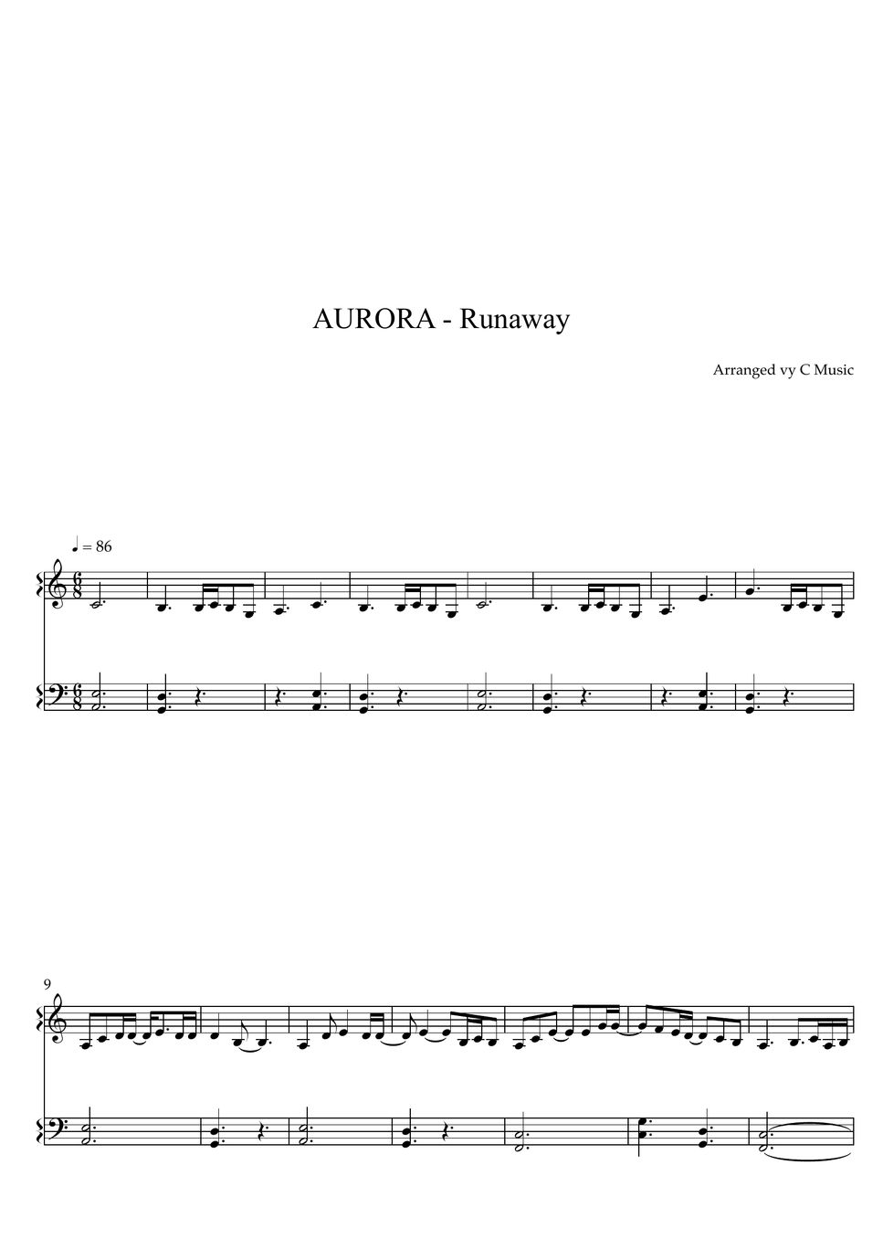 AURORA Runaway (Easy Version) Sheet by C Music