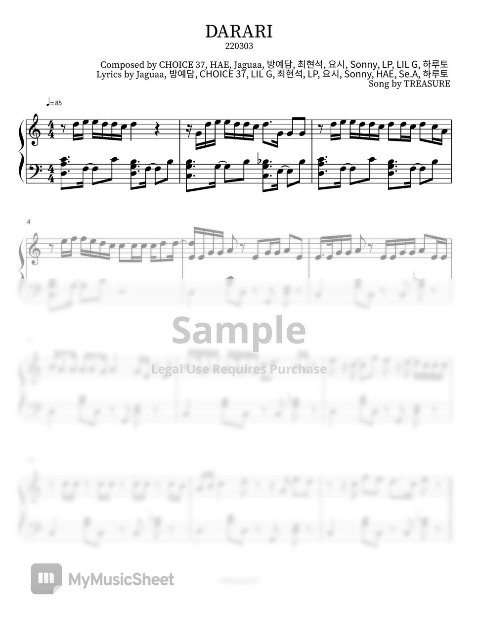 TREASURE(트레저) DARARI(다라리) Sheet by chihyun416