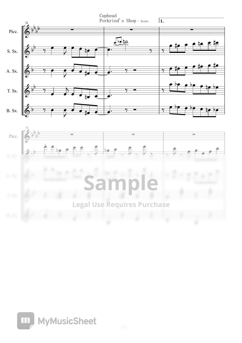 Cuphead- Die House (King Dice) Sheet music for Piano, Saxophone alto,  Saxophone tenor, Guitar & more instruments (Mixed Ensemble)