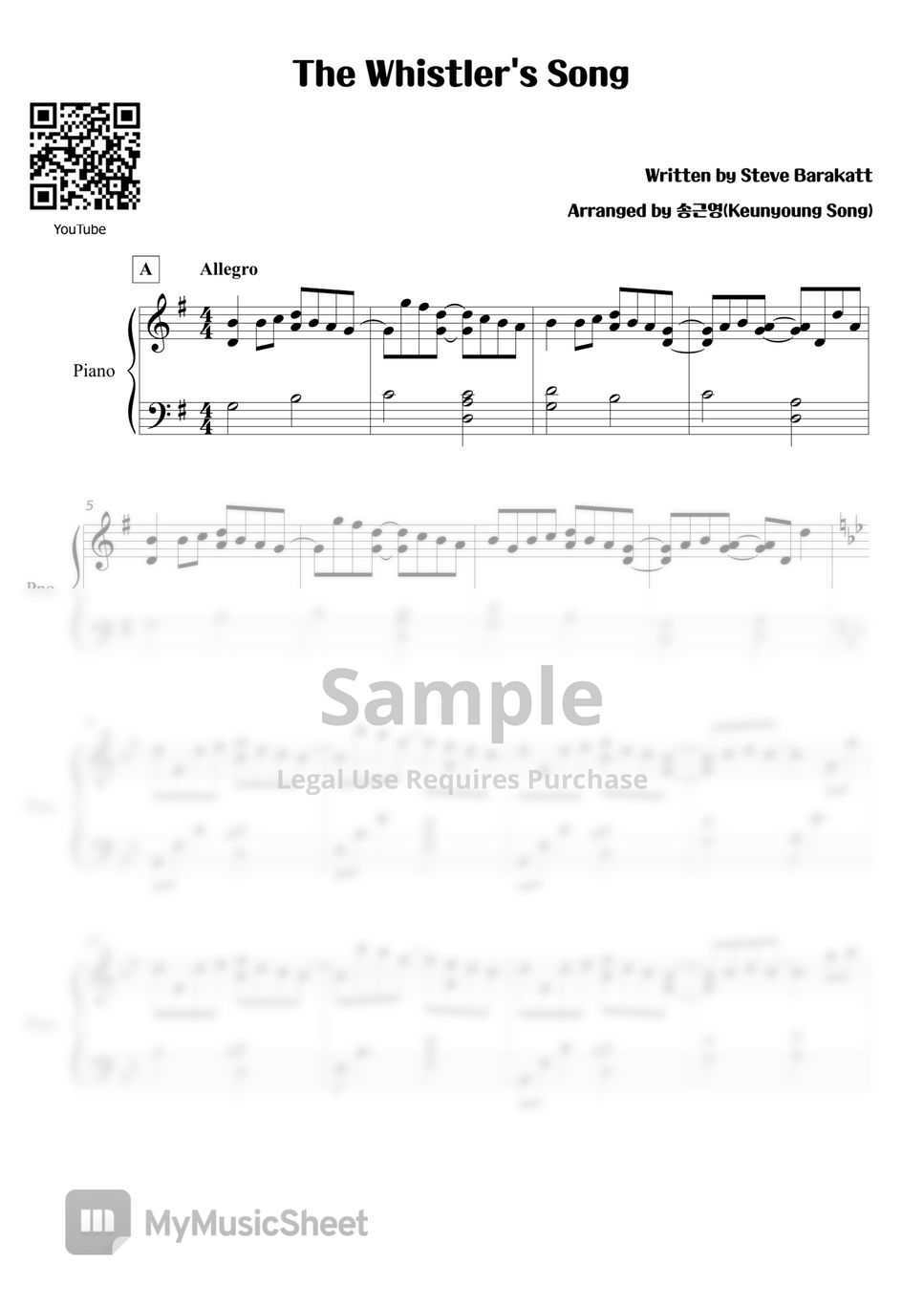 Steve Barakatt - The Whistler`s Song by Pianist Keunyoung Song(송근영)