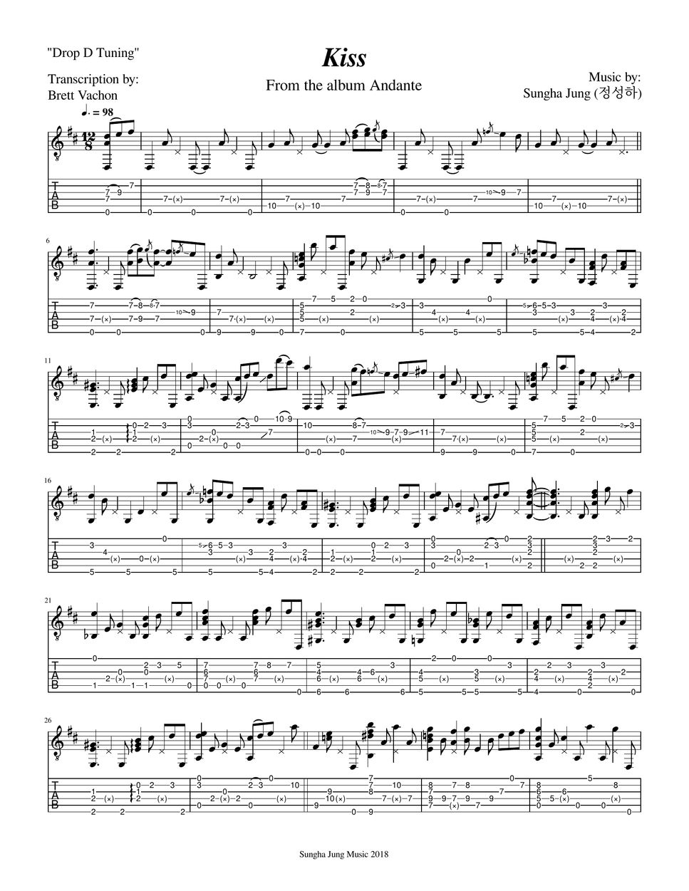 Sungha Jung - Kiss TAB+1 Staff by Brett Vachon, image size:967x1251