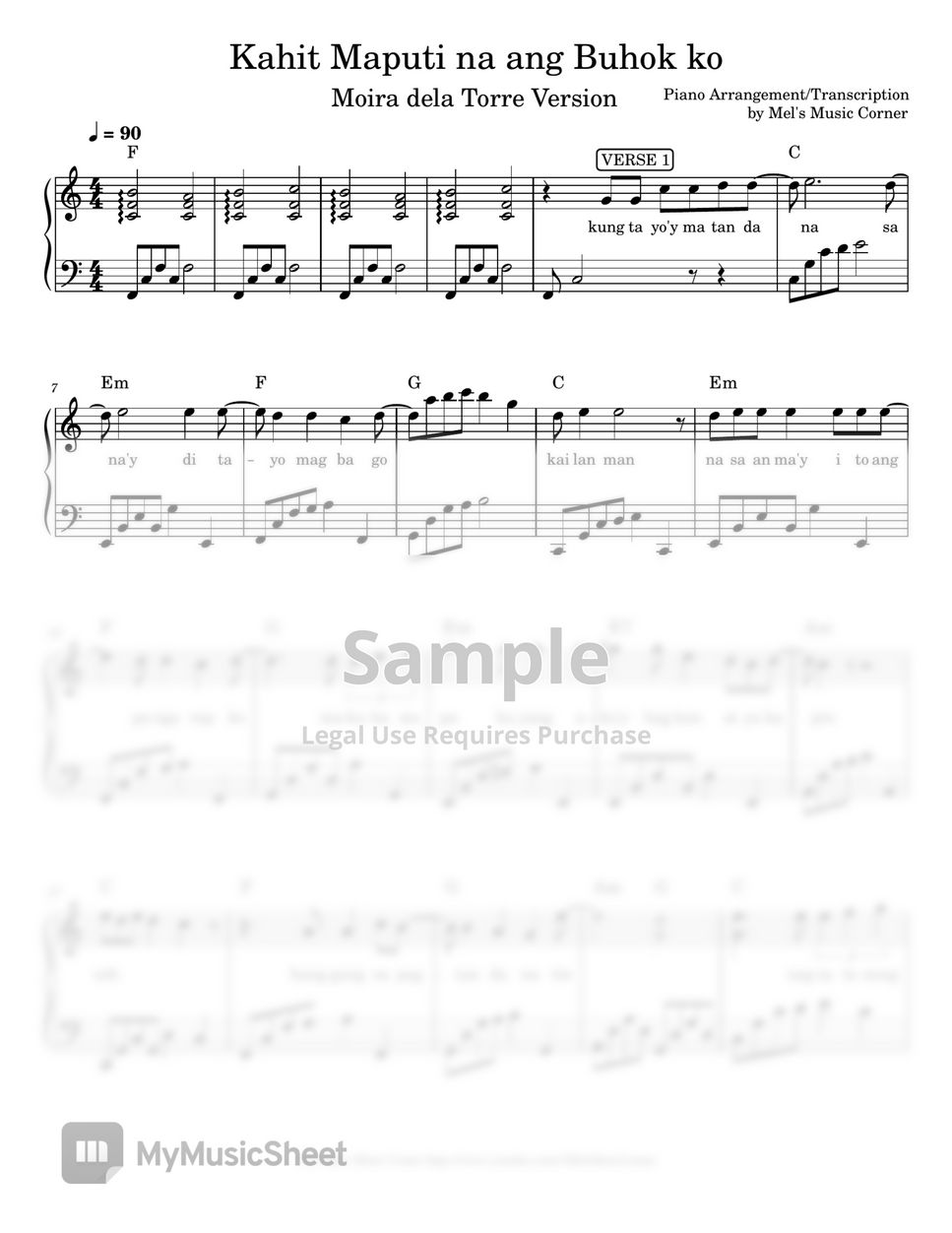 Moira dela Torre - Kahit Maputi na Ang Buhok Ko (piano sheet music) by Mel's Music Corner