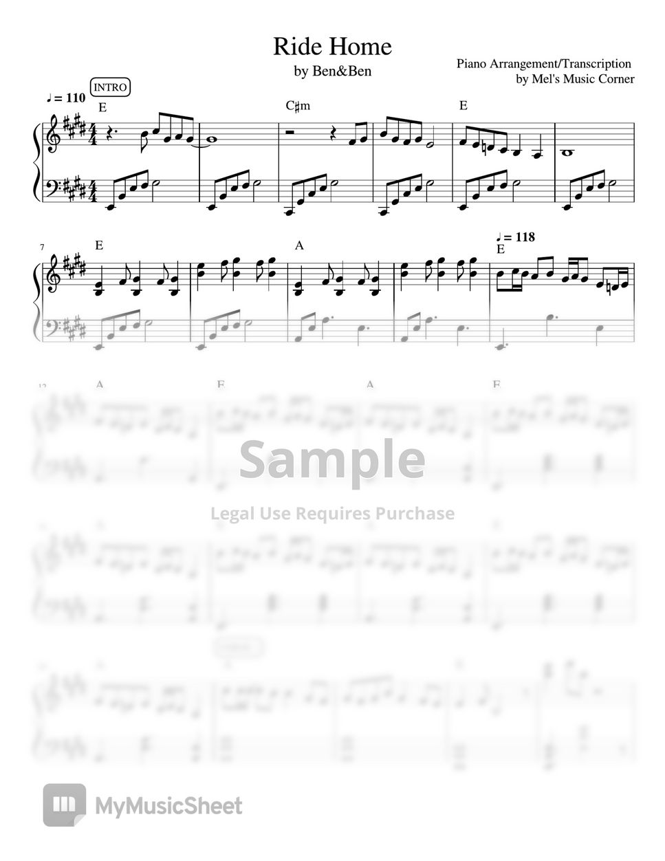 Ben&Ben - Ride Home (piano sheet music) by Mel's Music Corner