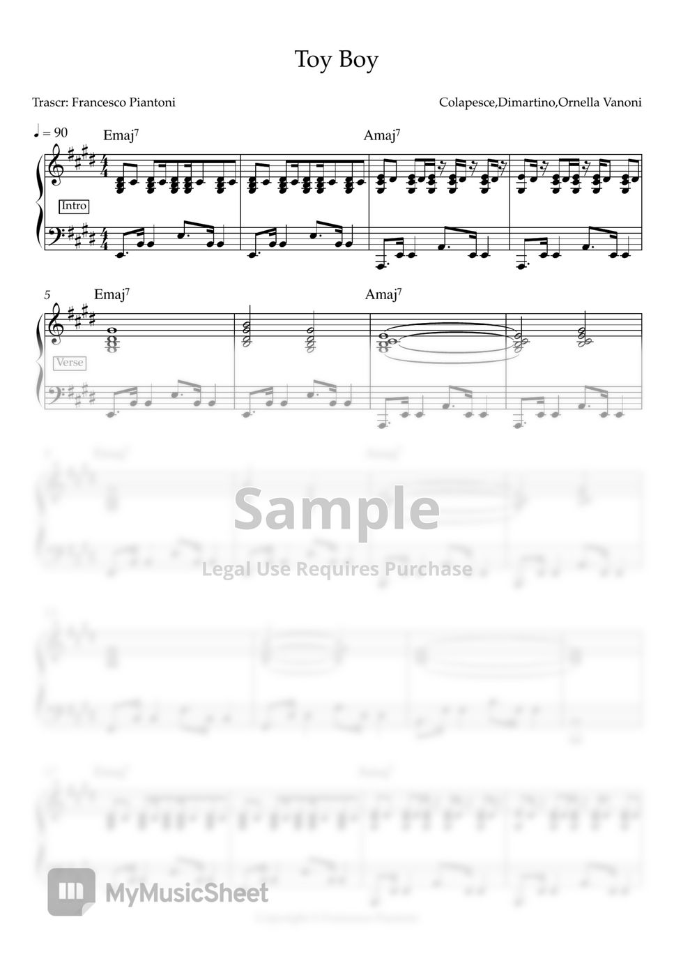 Colapesce, Dimartino, Ornella Vanoni Toy boy (spartito pianoforte