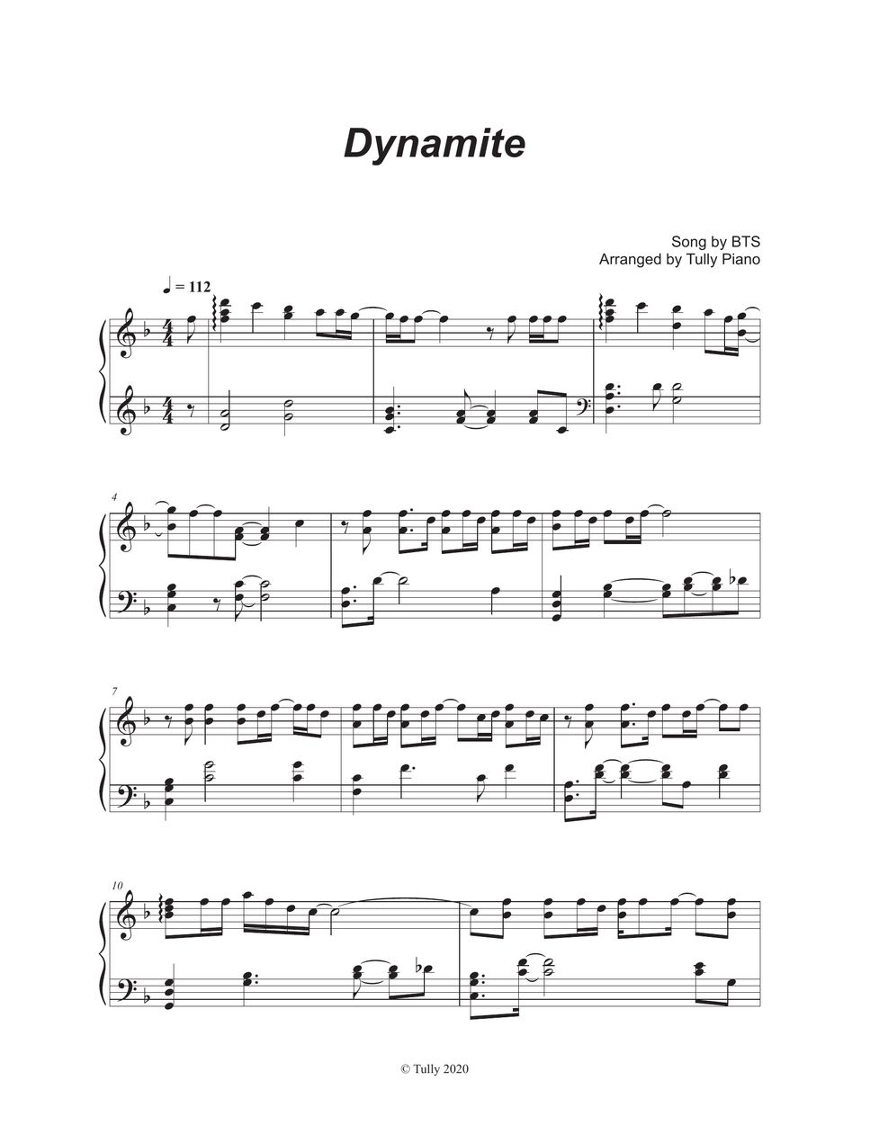 BTS (방탄소년단) - Dynamite (Easy Key) 楽譜 By Tully Piano