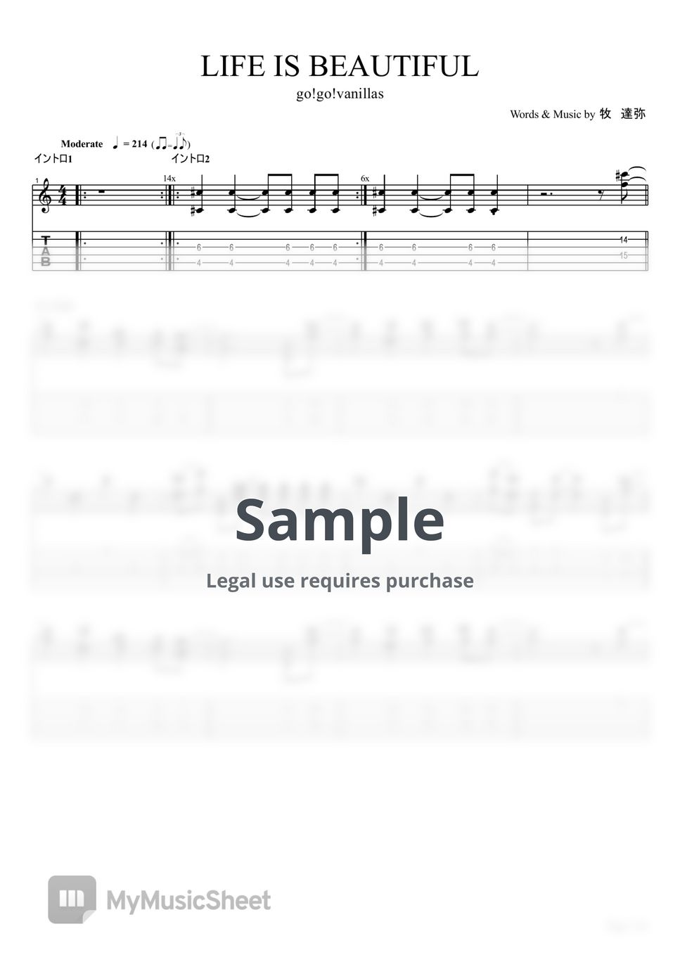 go-go-vanillas-life-is-beautiful-guitar-tab-tab-1staff-by