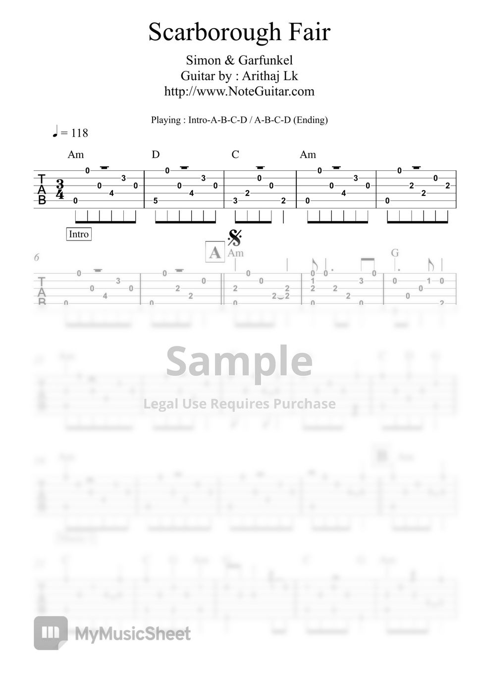 Scarborough Fair Tab by Simon and Garfunkel