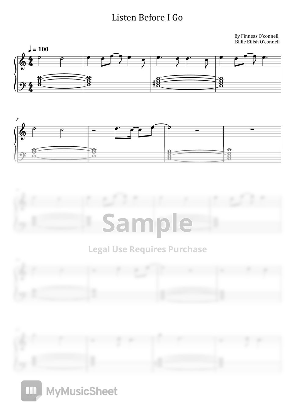 Finneas O'connell, Billie Eilish O'connell - Listen Before I Go (For Easy Piano) by poon