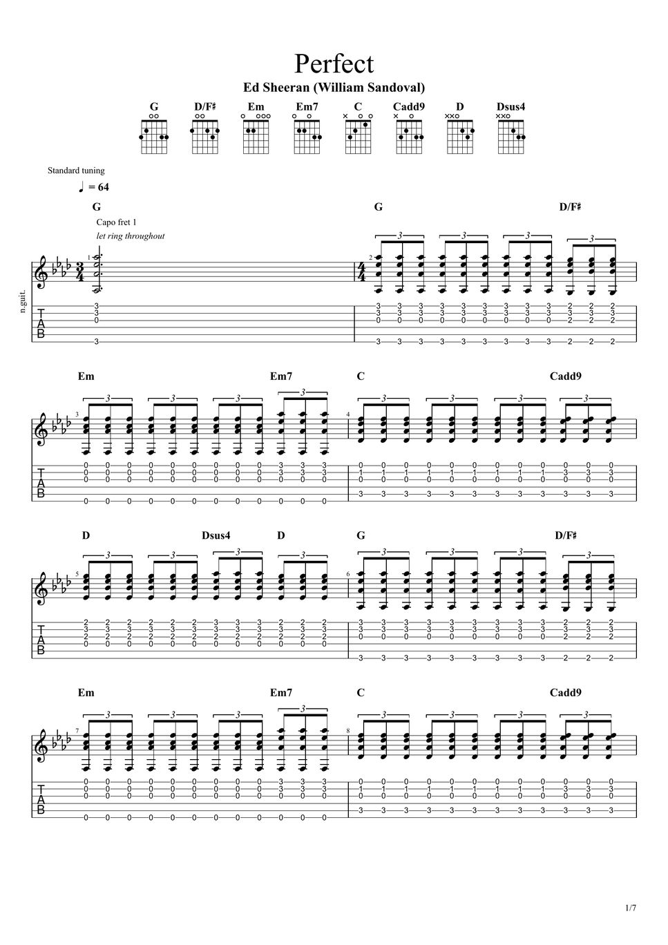 Ed Sheeran Perfect (Acoustic Guitar) Sheet by William Sandoval