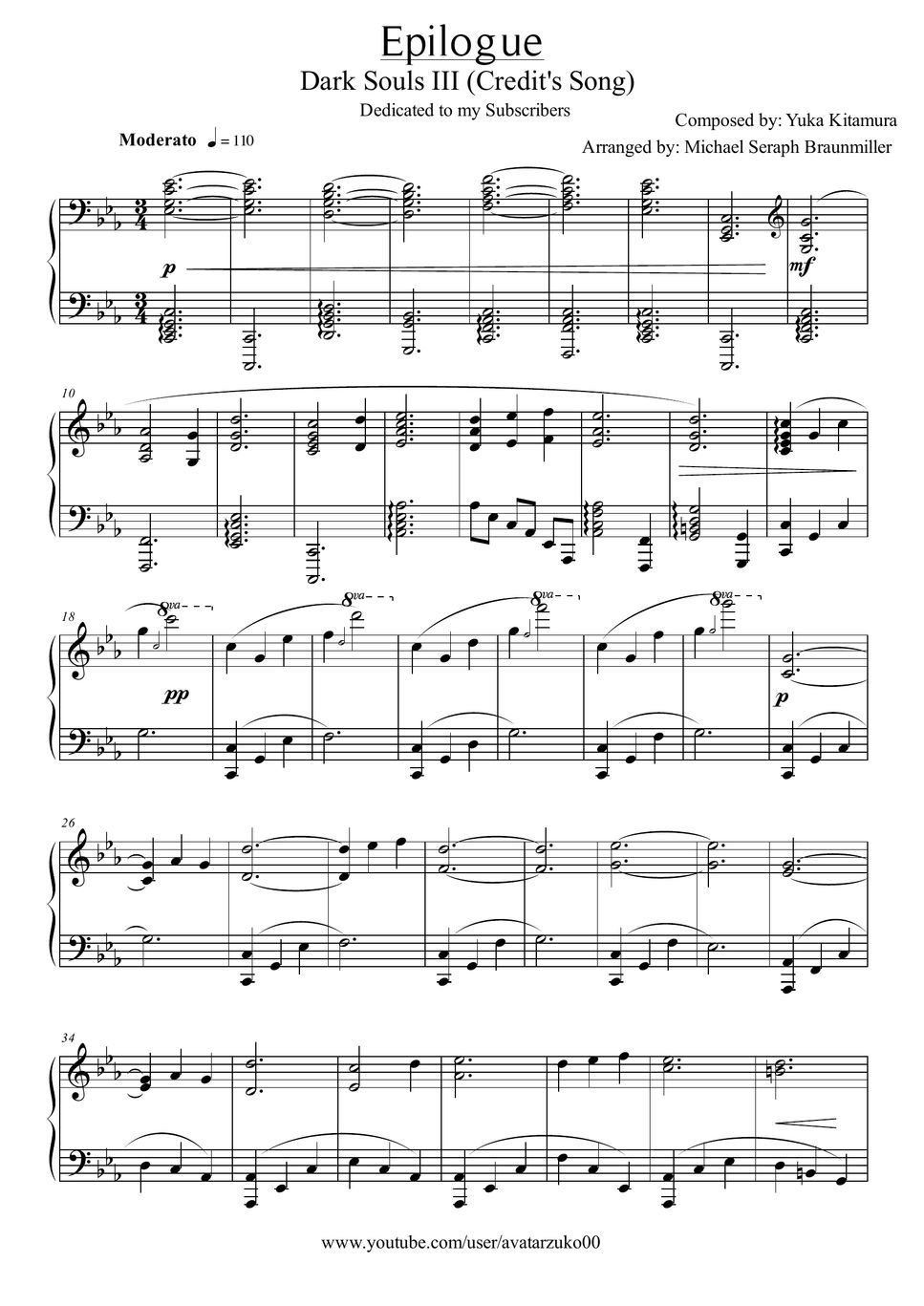 Yuka Kitamura Epilogue Dark Souls 3 DarkSouls Sheet By Michael Seraph