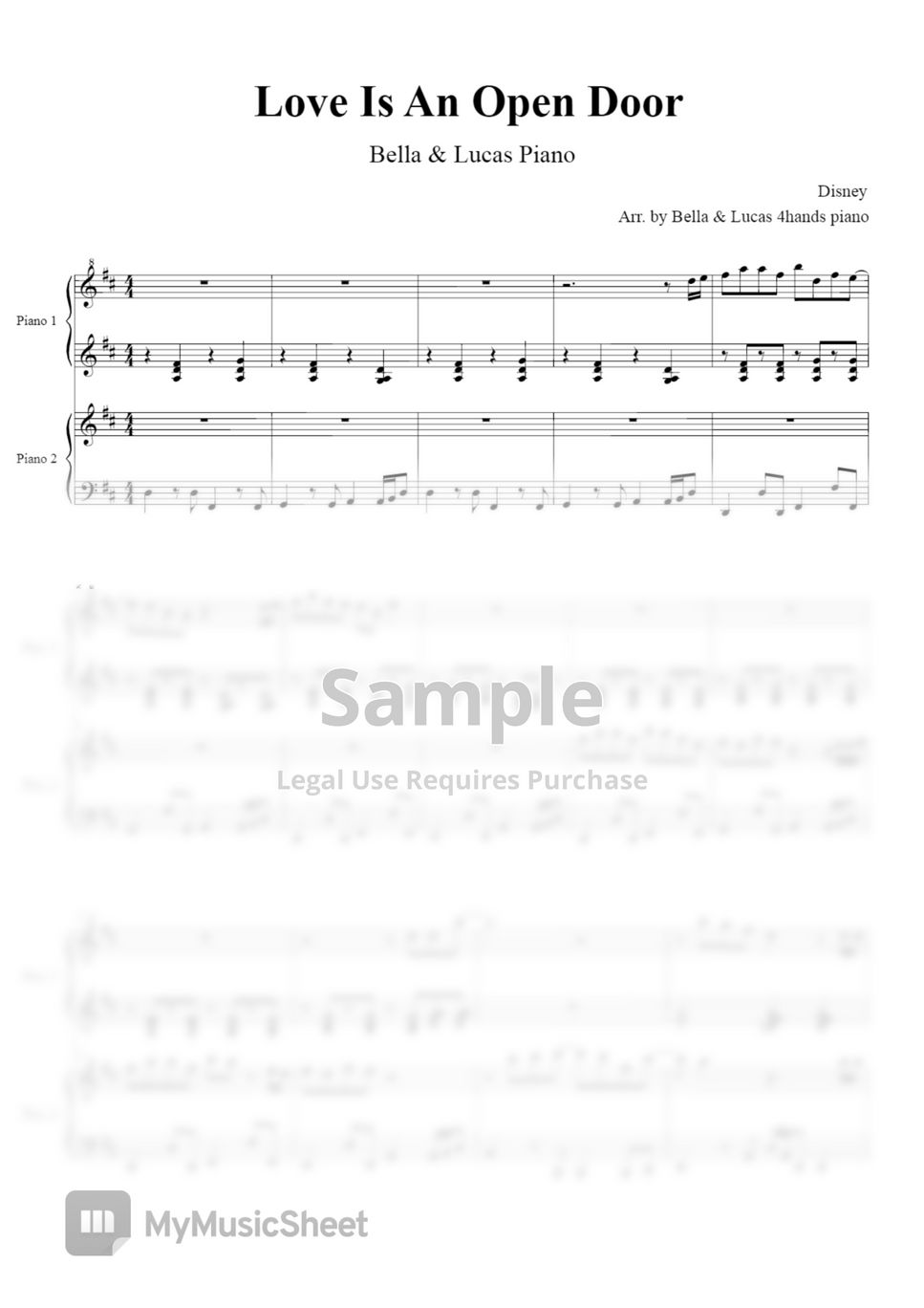 Frozen Love Is An Open Door (4hands piano) Sheets by BELLA&LUCAS