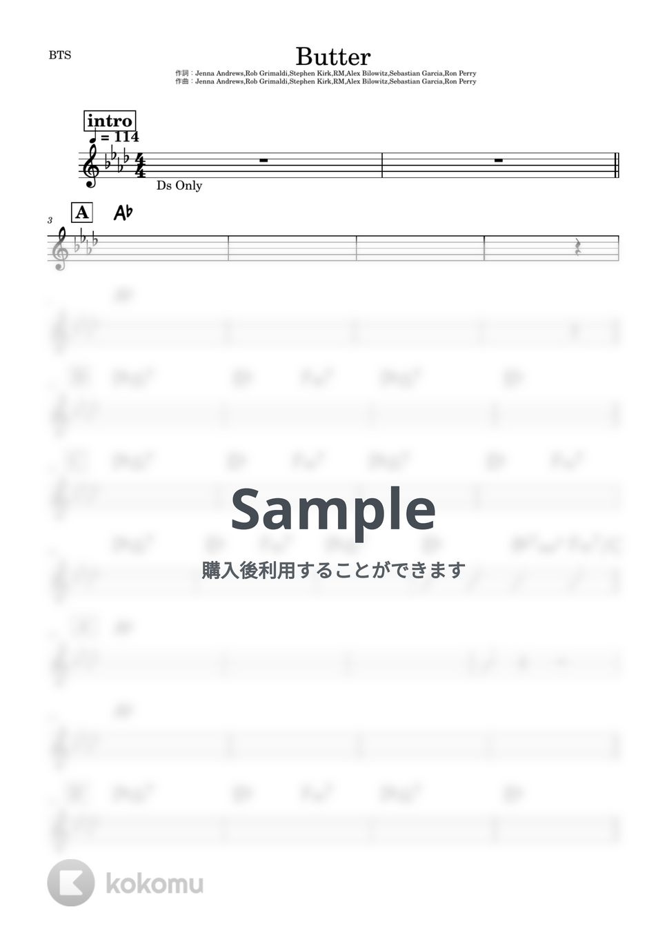 BTS - Butter (バンド用コード譜) by 箱譜屋