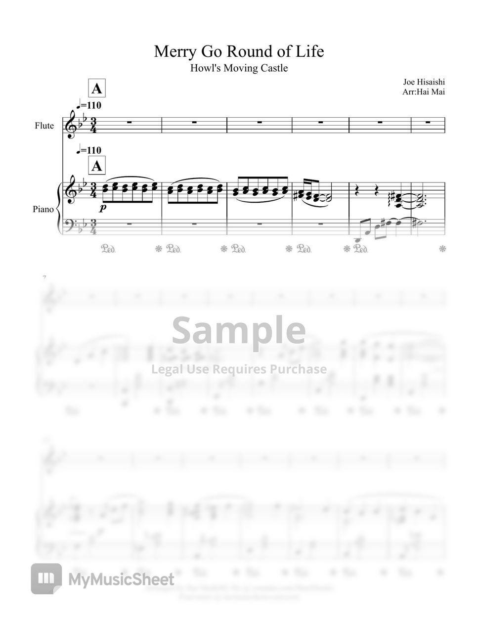 Joe Hisaishi - Merry Go Round of Life for Flute solo and Piano Accompaniment by Hai Mai